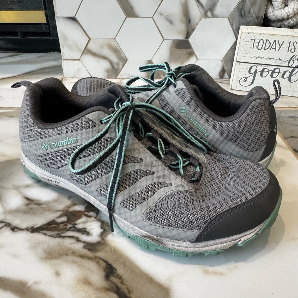 Columbia Women’s Prescott Point Sneakers Size 8‎ Gray Mint Green Hiking Walking